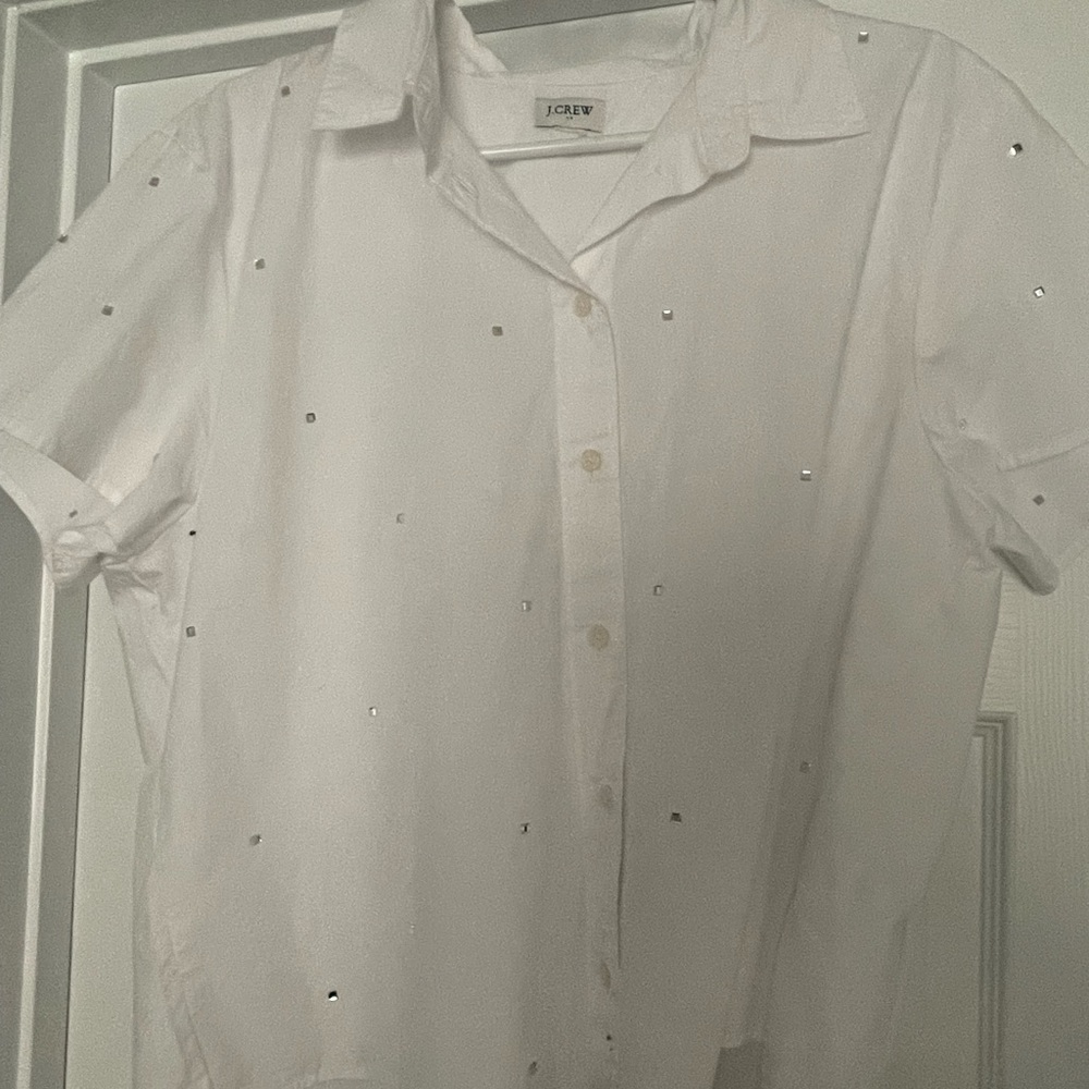 J. Crew White Casual Gem Stone Button Down Shirt